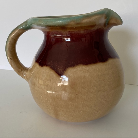 Art Pottery Pitcher Dan Lasser Signed Vermont Glaze Red Tulip 6.25” Green Beige - Picture 3 of 16